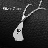 Anniyo 2.3CM Silver Color/Gold Color Map of the Barbados Island Pendant Necklaces Barbados Flag symbol and Maps Jewelry #122621