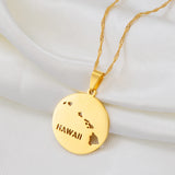 Anniyo Round Hawaii State Map Pendants Necklaces Hawaiian Jewelry #256521