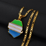 Anniyo Sierra Leone Map Flag White Stone Pendant Necklaces for Women Men Gold Color Sierra Leonean Maps Jewelry @252406