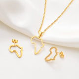 Anniyo SMALL African Outline Map Necklaces Stud Earrings Sets Gold Color Stainless Steel Africa Map Jewelry Party Sets #152521