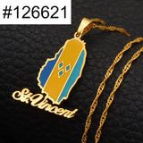 Anniyo ST. Vincent Map Pendant and Chain Necklaces Saint Vincent Maps Lesser Antille Jewelry @126621