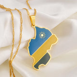 Anniyo Rwanda Map Flag Pendant Necklace Rwandans African Jewelry #234321