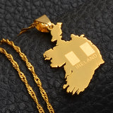 Anniyo The Republic of Ireland Map Gold Color Pendant and Thin Chain Necklaces Poblacht na Heireann Country Maps Jewelry @020821