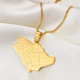 Anniyo Saudi Arabia Map With Cities Name Pendant Necklaces Charm Saudi Jewelry for Gold/Silver Color @234121