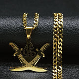 Arabic Retro Imam Ali Sword Muslim Islam Knife Chain Necklaces Stainless Steel Necklace Men/Women Gold Color Jewelry N3435S05