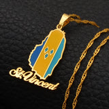 Anniyo ST. Vincent Map Pendant and Chain Necklaces Saint Vincent Maps Lesser Antille Jewelry @126621