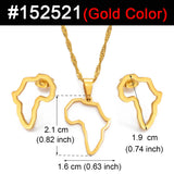Anniyo SMALL African Outline Map Necklaces Stud Earrings Sets Gold Color Stainless Steel Africa Map Jewelry Party Sets #152521