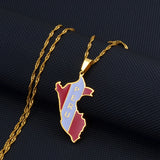 Anniyo Peru Map With Flag Pendant Necklaces Peruvian Jewelry #232121