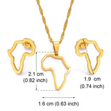 Anniyo SMALL African Outline Map Necklaces Stud Earrings Sets Gold Color Stainless Steel Africa Map Jewelry Party Sets #152521