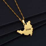 Anniyo Sint Maarten & Saint-Martin Island Pendant Necklace SXM Saint Martin Gold Color Jewelry #251121