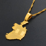 Anniyo The Republic of Ireland Map Gold Color Pendant and Thin Chain Necklaces Poblacht na Heireann Country Maps Jewelry @020821