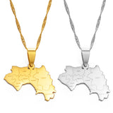 Anniyo The Republic of Guinea Map & Cities Name Pendant Necklace Women Gold Color Jewelry Map Of Guinea Necklaces Guinea #176621
