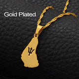 Anniyo 2.3CM Silver Color/Gold Color Map of the Barbados Island Pendant Necklaces Barbados Flag symbol and Maps Jewelry #122621