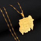 Anniyo Republic of the Sudan Map and Cities Pendant Necklace North Sudan Jewelry @214521