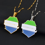 Anniyo Sierra Leone Map With Flag Pendant Necklaces for Women Jewelry Gold Color Sierra Leonean Maps #176221