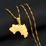 Anniyo The Republic of Guinea Map & Cities Name Pendant Necklace Women Gold Color Jewelry Map Of Guinea Necklaces Guinea #176621
