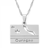Anniyo Rectangle Curacao Map and Flag Pendant Necklaces for Women Girls Gold Color Jewellery Maps @109721
