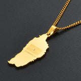 Anniyo The Commonwealth of Dominica Map & Flag Pendant Chain Necklaces Dominica Maps Stainless Steel Jewelry @054521