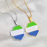 Anniyo Sierra Leone Map With Flag Pendant Necklaces for Women Jewelry Gold Color Sierra Leonean Maps #176221