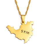 Anniyo Sint Maarten & Saint-Martin Island Pendant Necklace SXM Saint Martin Gold Color Jewelry #251121