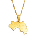 Anniyo The Republic of Guinea Map & Cities Name Pendant Necklace Women Gold Color Jewelry Map Of Guinea Necklaces Guinea #176621