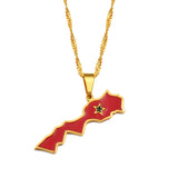 Anniyo The Kingdom of Morocco Map Flag Pendant Necklace Women Gold Color Jewelry Le Royaume du Maroc National flag #208321