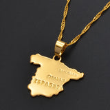 Anniyo Spain Map Pendant & Necklace Chain for Women Men Gold Color Jewelry ESPAGNE #007110