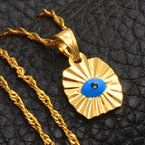 Anniyo Small Mini Blue Eye Gold Color Evil of Eye Pendant Necklaces Chain Kids Girls Arab Jewelry for Middle East Women #071402