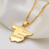 Anniyo Spain Map Pendant & Necklace Chain for Women Men Gold Color Jewelry ESPAGNE #007110