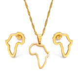 Anniyo SMALL African Outline Map Necklaces Stud Earrings Sets Gold Color Stainless Steel Africa Map Jewelry Party Sets #152521