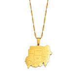 Anniyo Republic of the Sudan Map and Cities Pendant Necklace North Sudan Jewelry @214521