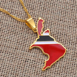 Anniyo Trinidad and Tobago Map Flag Pendant and Necklace Gold Color Trendy Ethnic Jewelry @098521