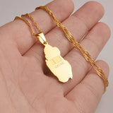 Anniyo Qatar Map Flag Pendant Necklaces Stainless Steel Countries Maps Qataris Maps for Women Girls #027721