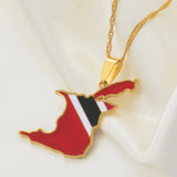 Anniyo Trinidad and Tobago Map Flag Pendant and Necklace Gold Color Trendy Ethnic Jewelry @098521