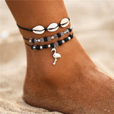 Boho Ocean Beach Cowrie Shell Ankle Bracelet Handmade Adjustable String Macrame Mussel Seashell Anklets for Women Foot Jewelry