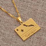 Anniyo Rectangle Curacao Map and Flag Pendant Necklaces for Women Girls Gold Color Jewellery Maps @109721