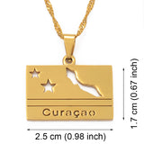 Anniyo Rectangle Curacao Map and Flag Pendant Necklaces for Women Girls Gold Color Jewellery Maps @109721
