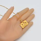 Anniyo Rectangle Curacao Map and Flag Pendant Necklaces for Women Girls Gold Color Jewellery Maps @109721