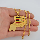 Anniyo the Republic of Uganda Map Pendant Necklace Gold Color Jewelry Uganda National Flag #003210