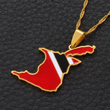 Anniyo Trinidad and Tobago Map Flag Pendant and Necklace Gold Color Trendy Ethnic Jewelry @098521