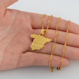 Anniyo Spain Map Pendant & Necklace Chain for Women Men Gold Color Jewelry ESPAGNE #007110