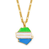 Anniyo Sierra Leone Map Flag White Stone Pendant Necklaces for Women Men Gold Color Sierra Leonean Maps Jewelry @252406