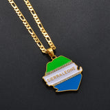 Anniyo Sierra Leone Map Flag White Stone Pendant Necklaces for Women Men Gold Color Sierra Leonean Maps Jewelry @252406