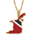 Anniyo Trinidad and Tobago Map Flag Pendant and Necklace Gold Color Trendy Ethnic Jewelry @098521