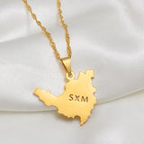 Anniyo Sint Maarten & Saint-Martin Island Pendant Necklace SXM Saint Martin Gold Color Jewelry #251121
