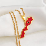 Anniyo The Kingdom of Morocco Map Flag Pendant Necklace Women Gold Color Jewelry Le Royaume du Maroc National flag #208321