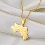 Anniyo The Republic of Guinea Map & Cities Name Pendant Necklace Women Gold Color Jewelry Map Of Guinea Necklaces Guinea #176621