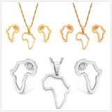 Anniyo SMALL African Outline Map Necklaces Stud Earrings Sets Gold Color Stainless Steel Africa Map Jewelry Party Sets #152521