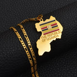Anniyo the Republic of Uganda Map Pendant Necklace Gold Color Jewelry Uganda National Flag #003210