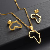 Anniyo SMALL African Outline Map Necklaces Stud Earrings Sets Gold Color Stainless Steel Africa Map Jewelry Party Sets #152521
